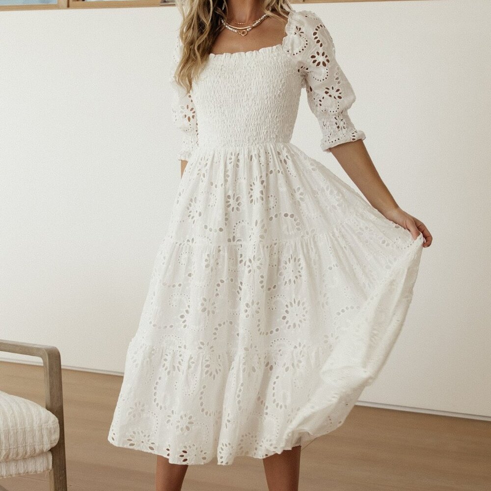Baltic Born Ella Eyelet Midi Dress | White Size L